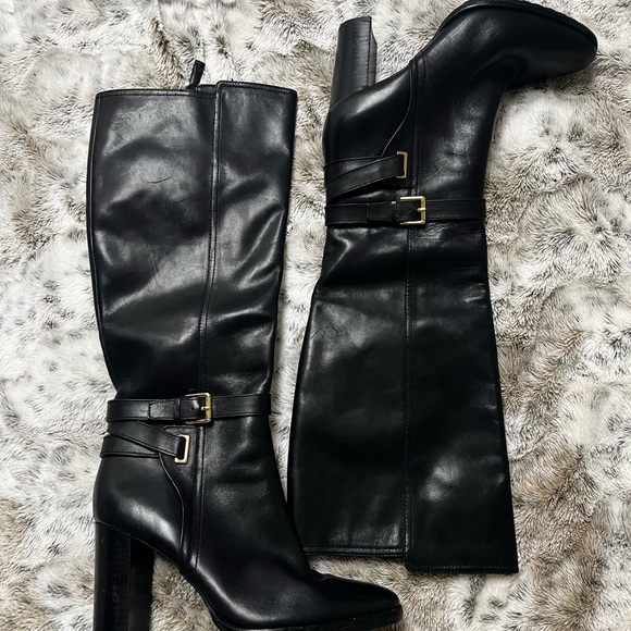 Ralph Lauren Black Leather Heeled Boots - Picture 2 of 6
